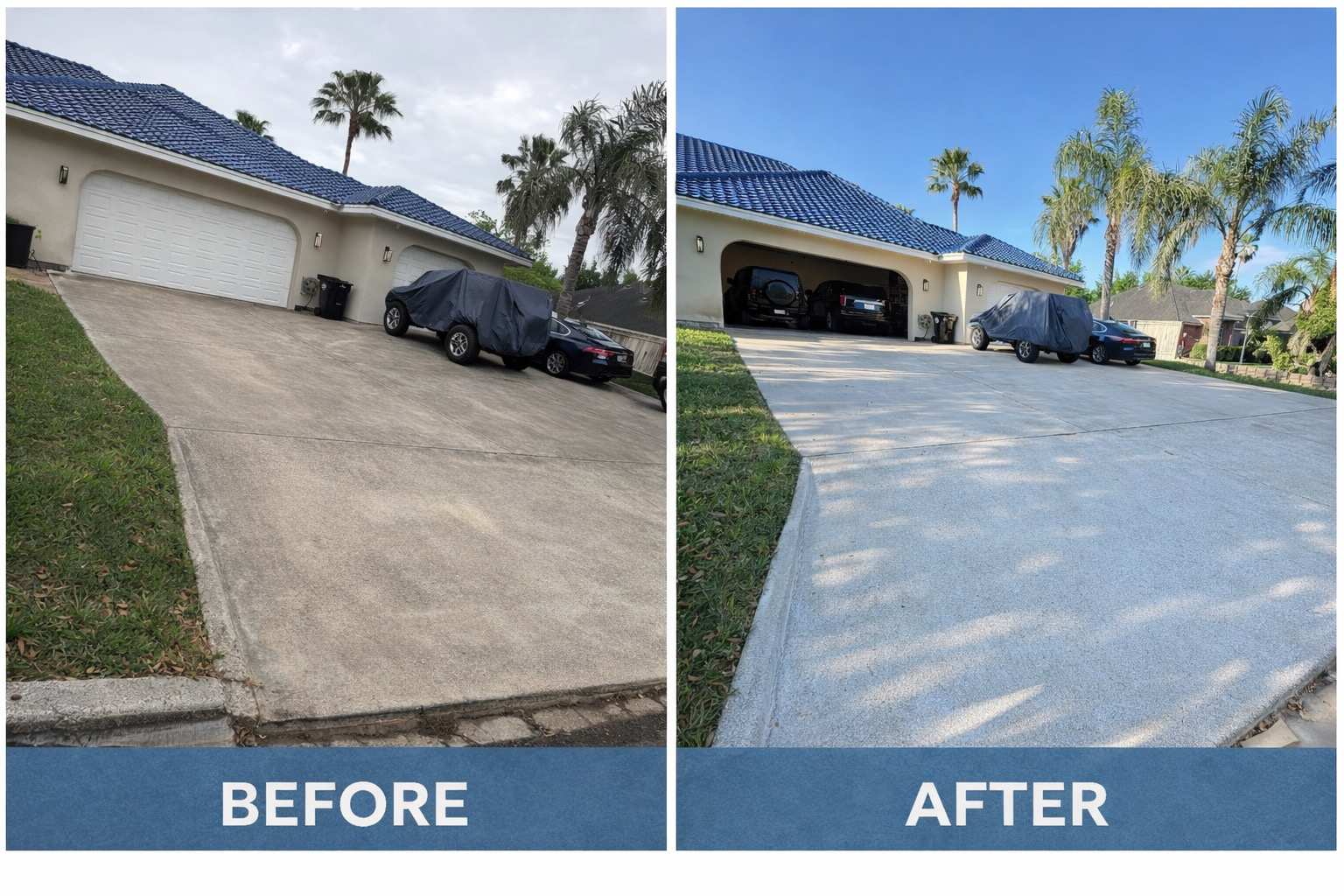 Driveway pressure washing before and after