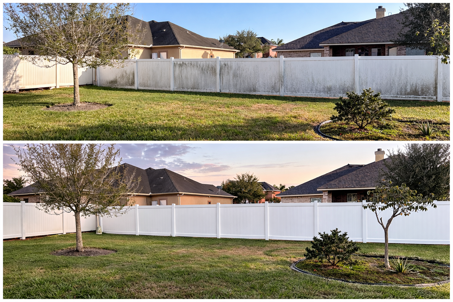 Fence cleaning before and after