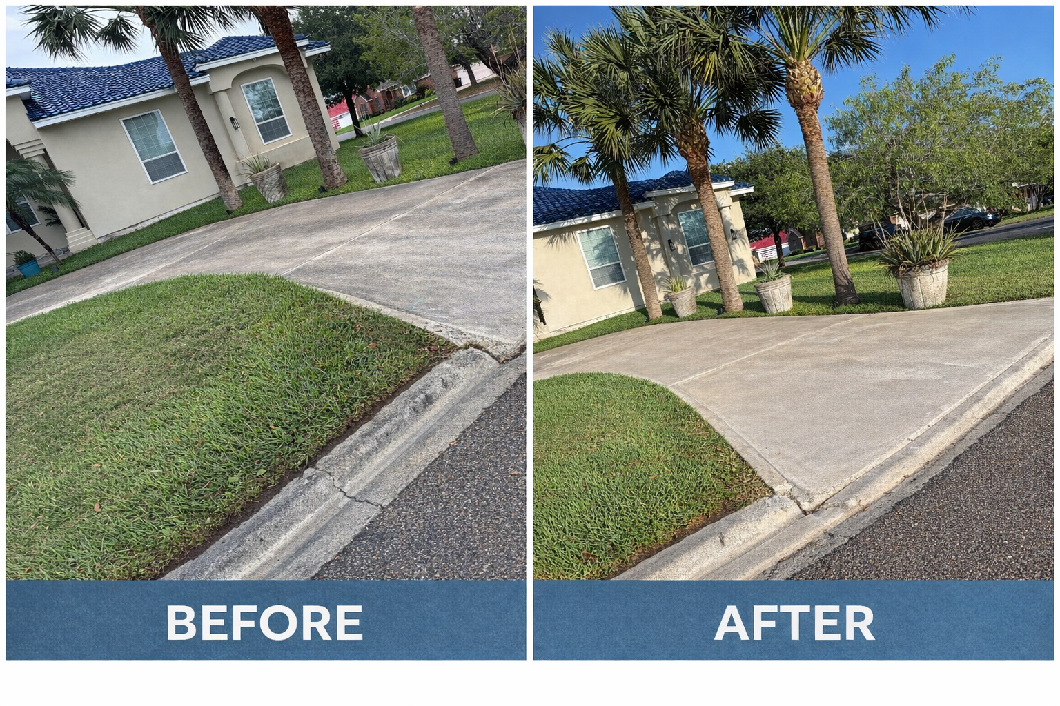 Driveway pressure washing before and after