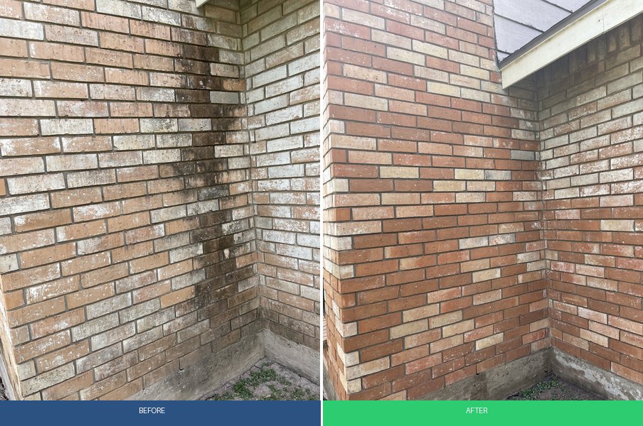 Brick walkway cleaning before and after